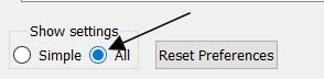 All Settings Radio Button Switching Advanced Settings