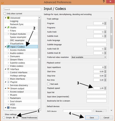 Advanced Playback Control for VLC Advanced Speed Settings Preferences of VLC