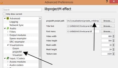 projectM-visualization-settings