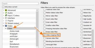 Video Filters List Activating Video Cropping Filter