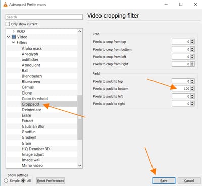 Setting Croppadd Video Cropping Filter