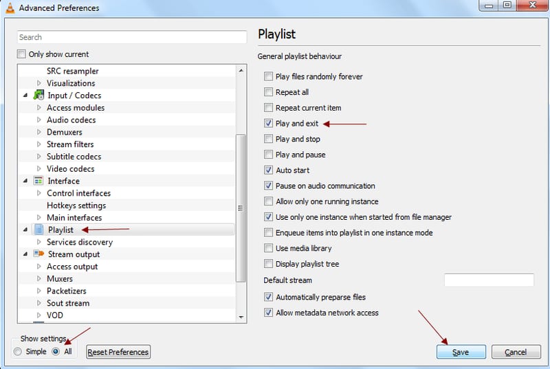 Playlist Settings in VLC Shutdown PC Automatically after Media or Playlist Ends in VLC