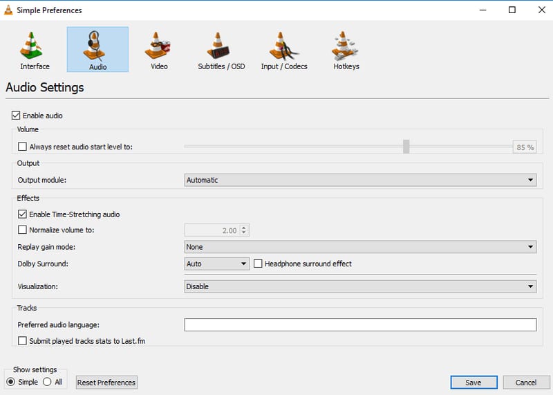 Simple Audio Preferences