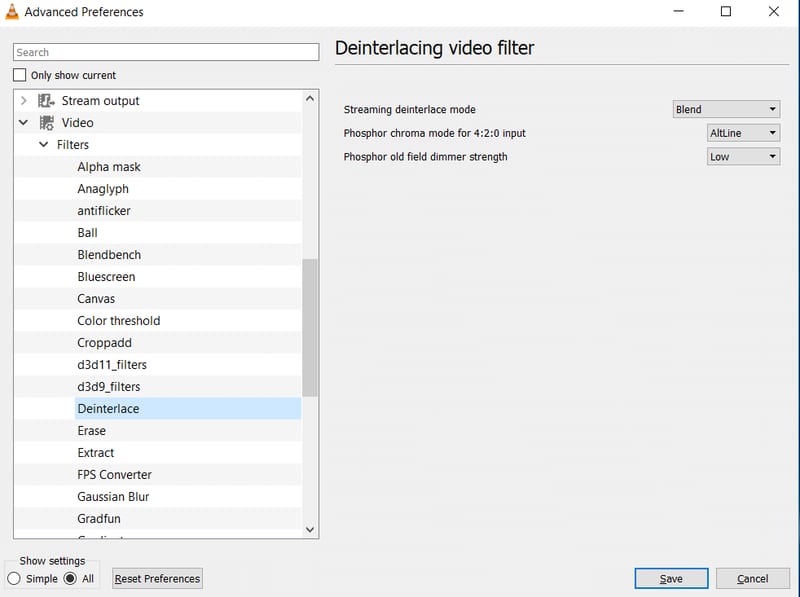 Choose Deinterlacing Video Filter Default Deinterlacing Video Filter