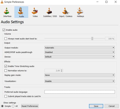 Simple Audio Preferences