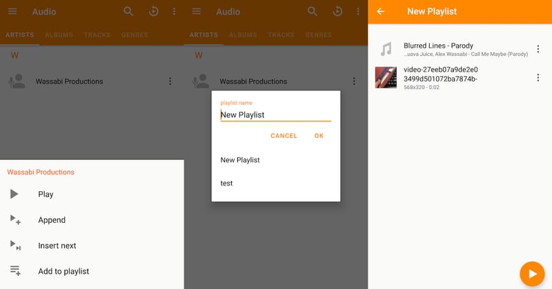 Adding a Song to a Playlist in VLC Playlists in VLC Android